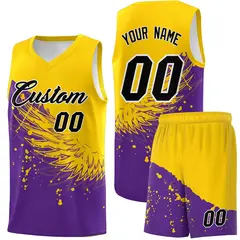 Purple Gold Wing Pattern Basketball Jersey Sports Uniform