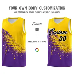 Purple Gold Wing Pattern Basketball Jersey Sports Uniform 3