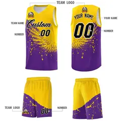 Purple Gold Wing Pattern Basketball Jersey Sports Uniform 5