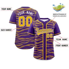 Purple Gold Zebra Graffiti Authentic Baseball Jersey 2