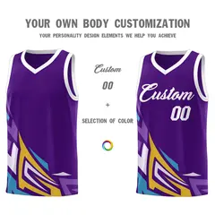 Purple Gradient Graffiti Pattern Basketball Jersey 3