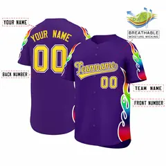 Purple Graffiti Multicolored Flames Print Baseball Jersey 2