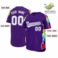 Purple Graffiti Multicolored Flames Print Baseball Jersey 2