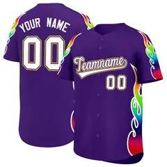 Purple Graffiti Multicolored Flames Print Baseball Jersey 1