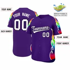 Purple Graffiti Multicolored Flames Print Baseball Jersey 2