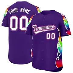 Purple Graffiti Multicolored Flames Print Baseball Jersey 1