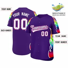 Purple Graffiti Multicolored Flames Print Baseball Jersey 2