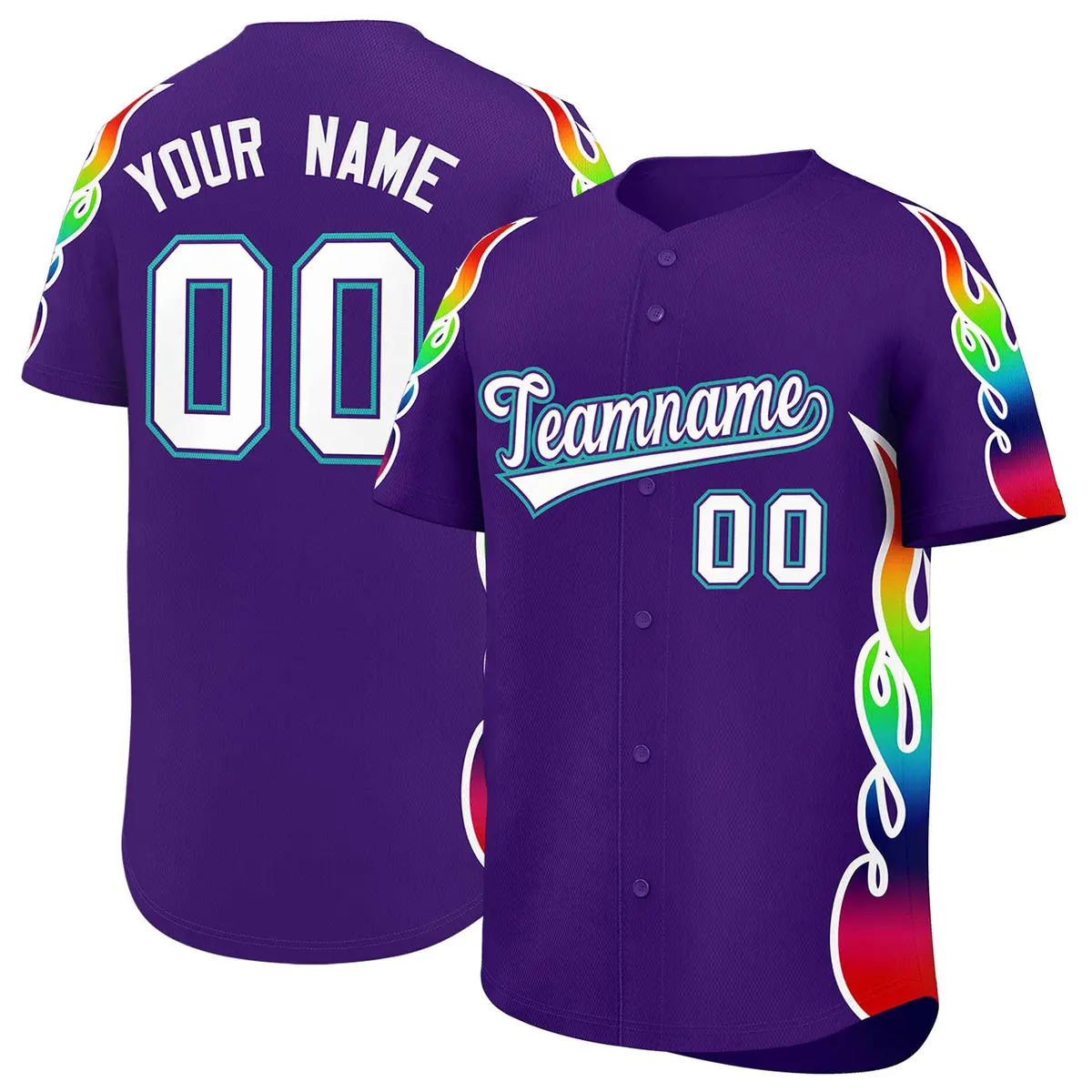 Purple Graffiti Multicolored Flames Print Baseball Jersey