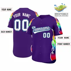 Purple Graffiti Multicolored Flames Print Baseball Jersey 2