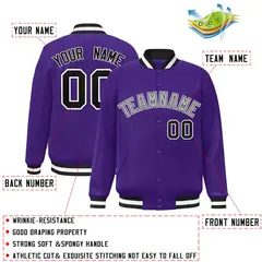 Purple Gray-Black Classic Varsity Full-Snap Letterman Jacket 2