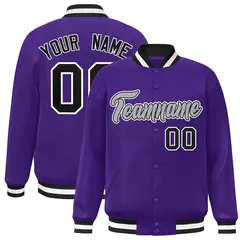 Purple Gray-Black Classic Varsity Full-Snap Letterman Jacket