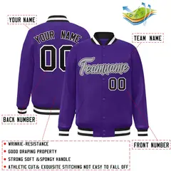 Purple Gray-Black Classic Varsity Full-Snap Letterman Jacket 2