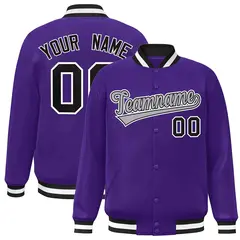 Purple Gray-Black Classic Varsity Full-Snap Letterman Jacket 1