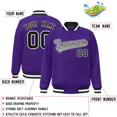 Purple Gray-Black Classic Varsity Full-Snap Letterman Jacket 2