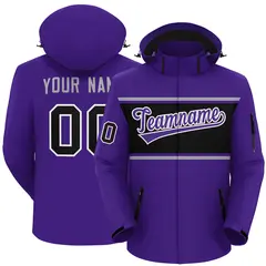 Purple Gray-Black Color Block Hooded Waterproof Jacket 1
