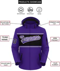 Purple Gray-Black Color Block Hooded Waterproof Jacket 2