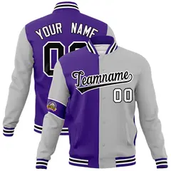 Purple Gray-Black Two Tone Split Letterman Varsity Jacket