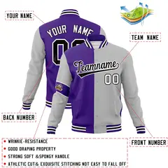 Purple Gray-Black Two Tone Split Letterman Varsity Jacket 4