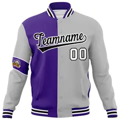 Purple Gray-Black Two Tone Split Letterman Varsity Jacket 5