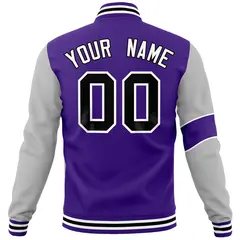 Purple Gray-Black Two Tone Split Letterman Varsity Jacket 6