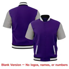 Purple Gray Black White Full-Snap Short Sleeve Varsity Jacket 7