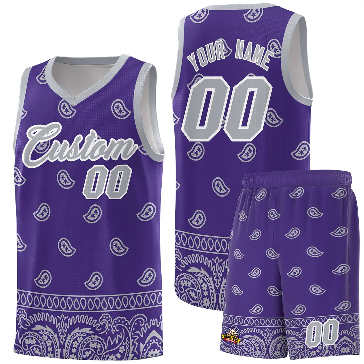 Purple Gray Cashew Pattern Basketball Uniform Jersey