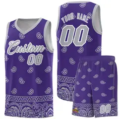 Purple Gray Cashew Pattern Basketball Uniform Jersey 1