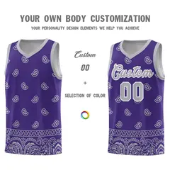 Purple Gray Cashew Pattern Basketball Uniform Jersey 10