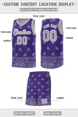 Purple Gray Cashew Pattern Basketball Uniform Jersey 12