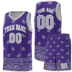 Purple Gray Cashew Pattern Basketball Uniform Jersey 15