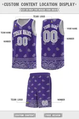 Purple Gray Cashew Pattern Basketball Uniform Jersey 19