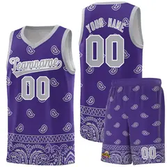 Purple Gray Cashew Pattern Basketball Uniform Jersey 22