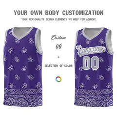 Purple Gray Cashew Pattern Basketball Uniform Jersey 24