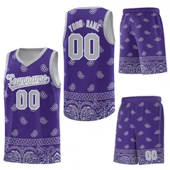 Purple Gray Cashew Pattern Basketball Uniform Jersey 27