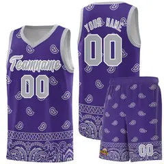 Purple Gray Cashew Pattern Basketball Uniform Jersey 29