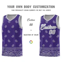 Purple Gray Cashew Pattern Basketball Uniform Jersey 3