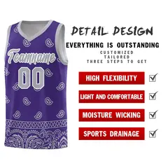 Purple Gray Cashew Pattern Basketball Uniform Jersey 30