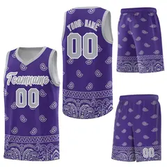 Purple Gray Cashew Pattern Basketball Uniform Jersey 34