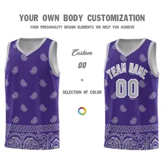 Purple Gray Cashew Pattern Basketball Uniform Jersey 38