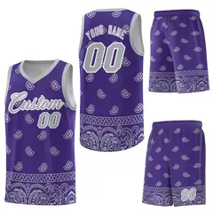 Purple Gray Cashew Pattern Basketball Uniform Jersey 6