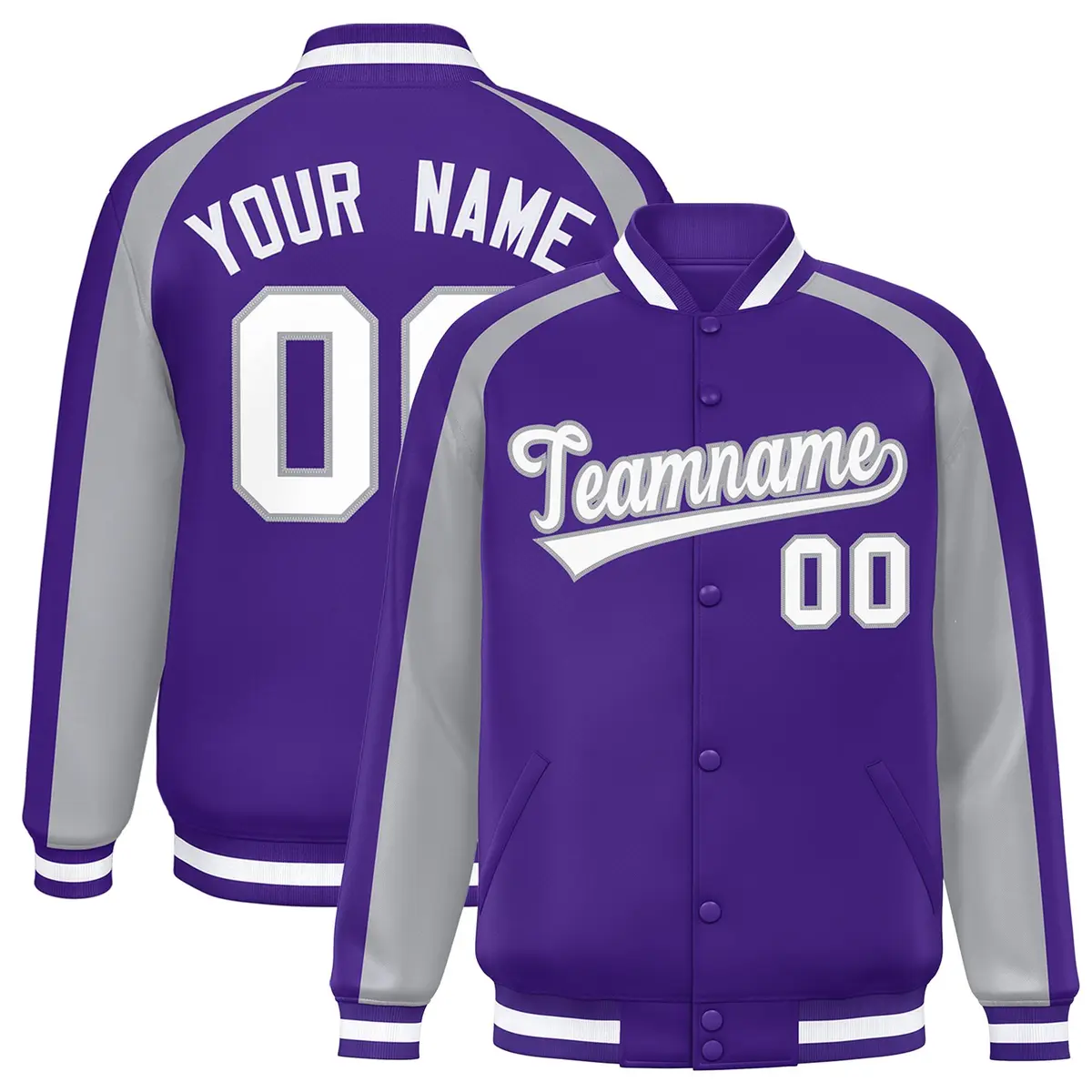 Purple Gray Color Block Raglan Varsity Letterman Jacket