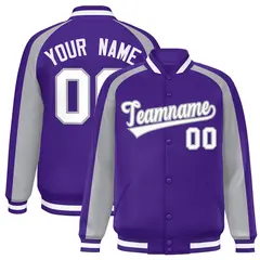 Purple Gray Color Block Raglan Varsity Letterman Jacket 1
