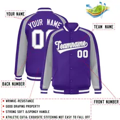 Purple Gray Color Block Raglan Varsity Letterman Jacket 2