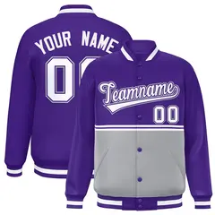 Purple Gray Color Block Varsity Full-Snap Letterman Jacket 1