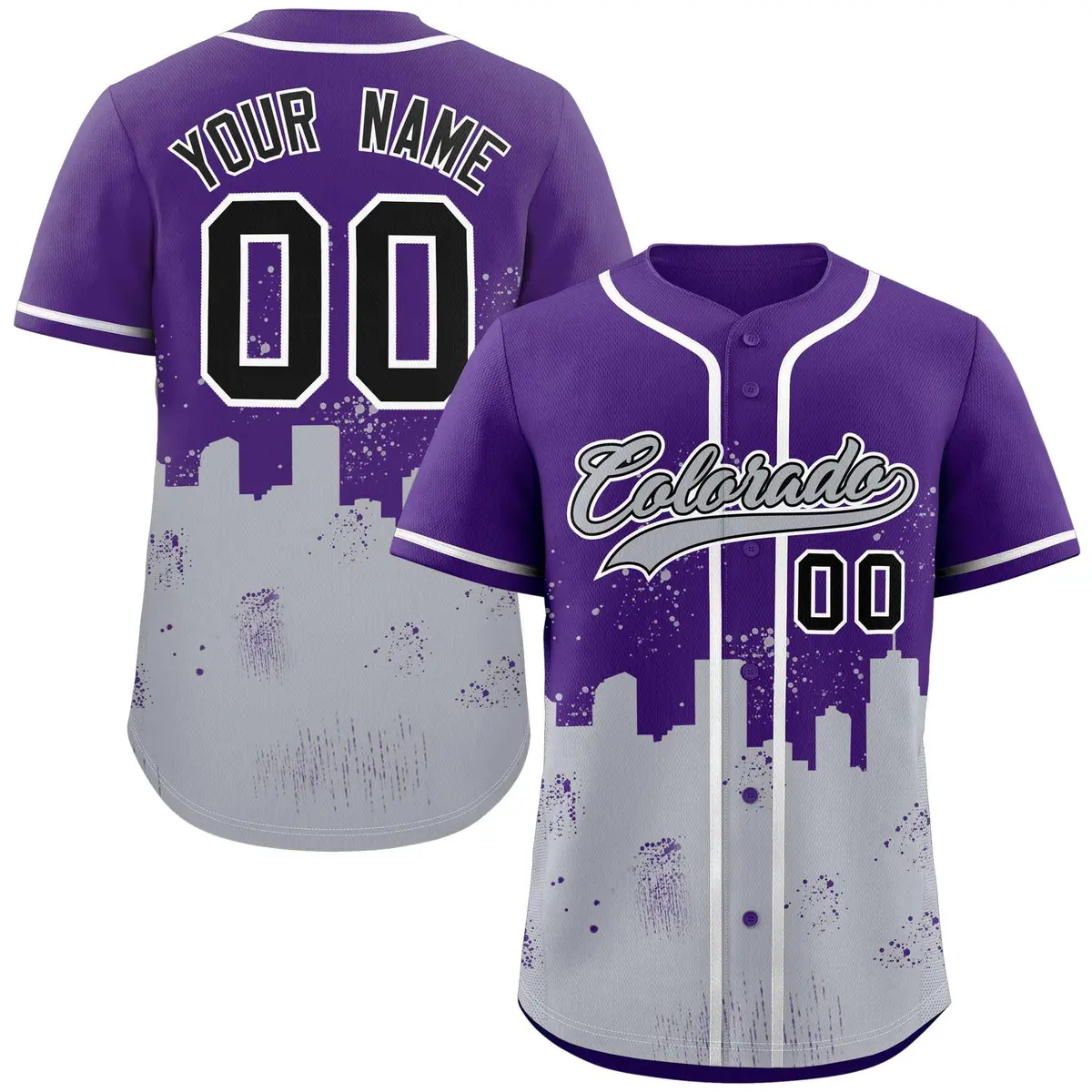 Purple Gray Colorado City Nightscape Baseball Jersey