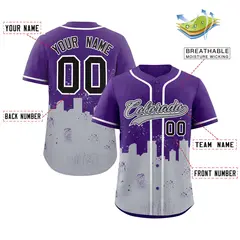 Purple Gray Colorado City Nightscape Baseball Jersey 2