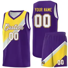 Purple Gray Diagonal Stripes Color Block Basketball Jersey