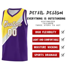 Purple Gray Diagonal Stripes Color Block Basketball Jersey 2