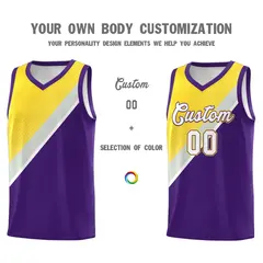 Purple Gray Diagonal Stripes Color Block Basketball Jersey 3