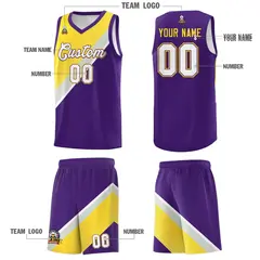 Purple Gray Diagonal Stripes Color Block Basketball Jersey 5